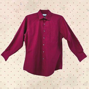 Van Heusen Poplin Burgundy Long Sleeve Fitted Wrinkle-Free Dress Shirt